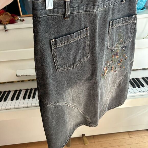 Tristan & Iseut Embroidered A-Line Denim Skirt 29" M - Picture 9 of 16